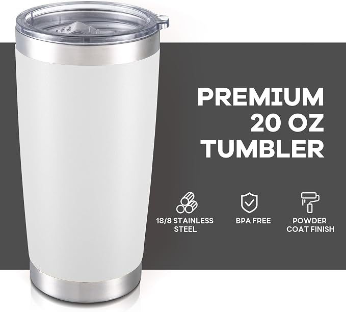 20 oz Tumbler with Lid Stainless Steel Insulated Tumblers Bulk Double Wall Vacuum Cups Powder Coated Travel Mug Keep Drink Cold and Hot, White, 8 Pack - Image 2
