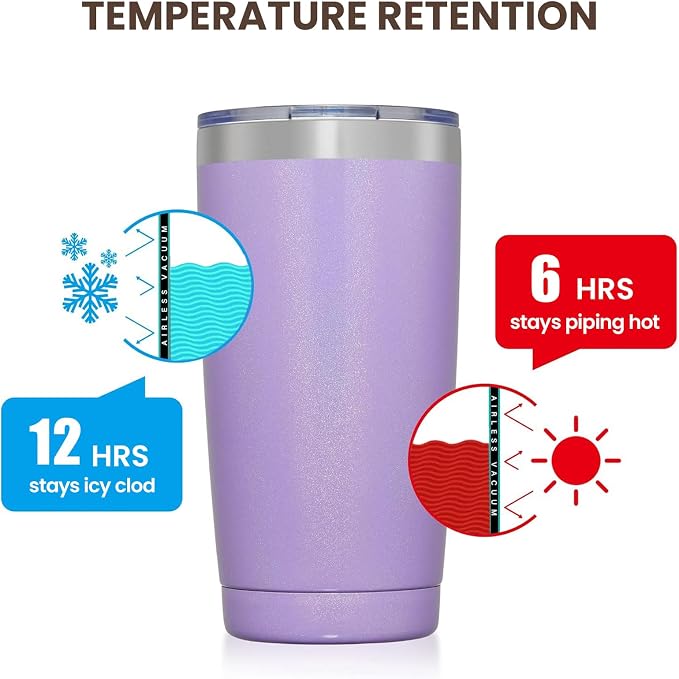 MEWAY 20oz Tumbler 2 Pack Double Wall Vacuum Insulated Travel Glitter Mug Bulk - Image 6