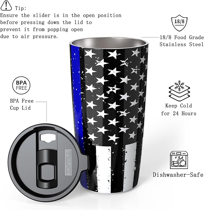 TILUCK 20 oz Insulated Tumbler with BPA-Free Lid, Stainless Steel Vacuum Travel Coffee Mug, Double Wall Coffee Tumbler（20oz，BlackFlag） - Image 2