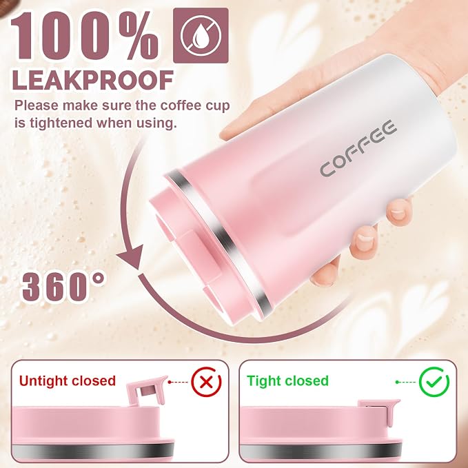 CS COSDDI 12 oz Stainless Steel Vacuum Insulated Tumbler - Coffee Travel Mug Spill Proof with Lid - Coffee Cups for Keep Hot/Ice Coffee,Tea and Beer (Pink-White380ML) - Image 3
