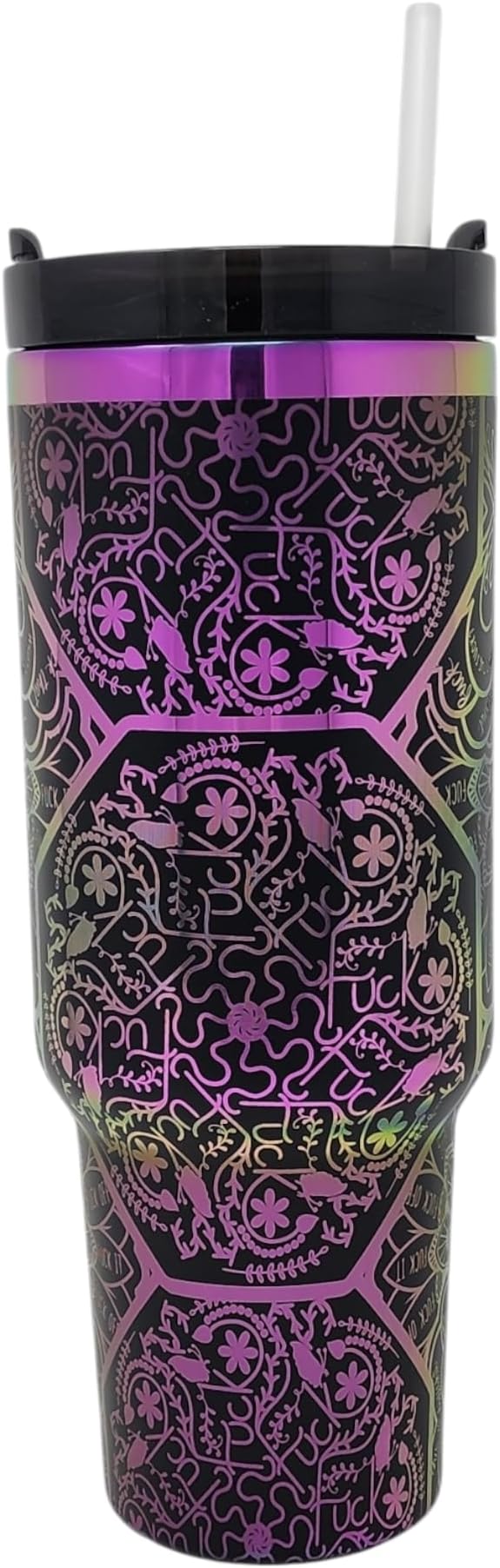 Hidden Cuss Word Tumbler 40oz Laser Engraved Funny Nurse Gift Swear Tumbler with Lid and Straw, Multicolor, Gag Gift Hidden Curse Words Stainless Steel Travel Mug (Black with Rainbow Underlay) - Image 2