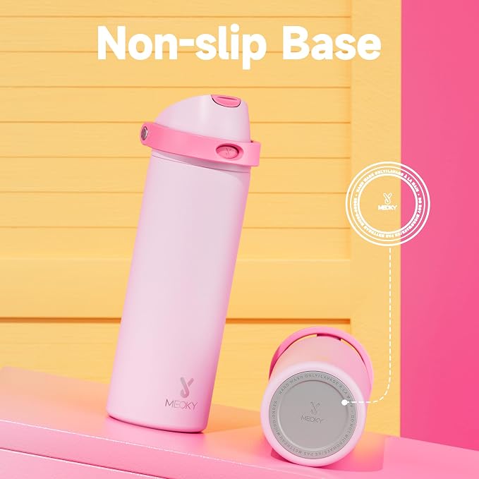24 oz Insulated Water Bottle for Sports: Meoky Stainless Steel Water Bottle with 2-in-1 Straw and Spout Lid - Leak Proof, Cold for 24 Hours, Fits in Car Cup Holder, BPA-Free for Women Travel, Blush - Image 9