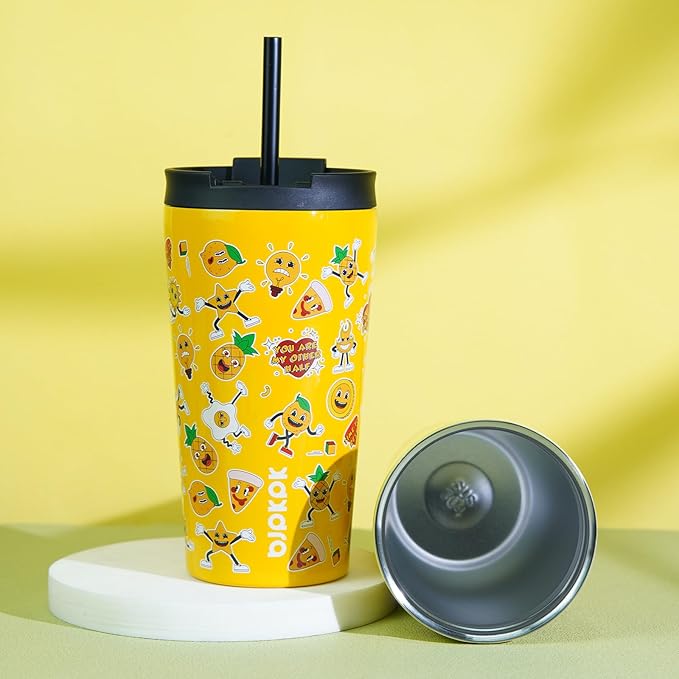 BJPKPK 18oz Insulated Tumbler With lid And Straw Stainless Steel Tumblers Travel Coffee Mug Reusable Thermal Cup,Hawaii Fruits Yellow - Image 5