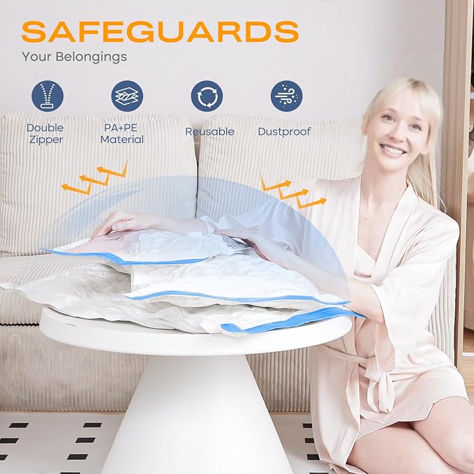 Vacuum Storage Bags for Clothing, 8 Jumbo Vacuum Seal Bags Space Saver for - Image 2