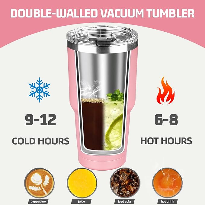 30 oz Tumbler with Lids and Straws, Stainless Steel Insulated Coffee Tumbler, Double Wall Vacuum Insulated Travel Mug Cup, Leakproof Thermal Coffee Cup for Hot and Cold Drinks (Light Pink) - Image 4