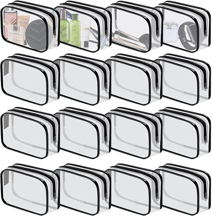 16 Pieces Clear Cosmetic Bags PVC Clear Makeup Bags TSA Approved Toiletry Bag by YedsIntu