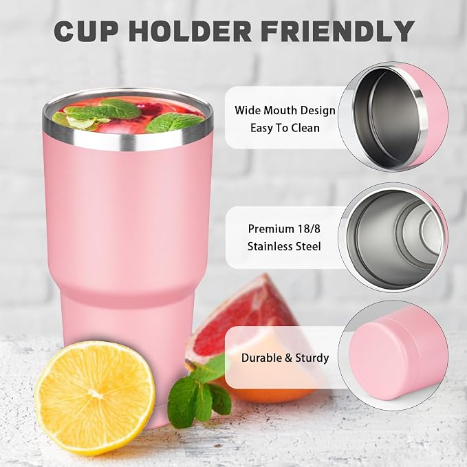 30 oz Tumbler with Lids and Straws, Stainless Steel Insulated Coffee Tumbler, Double Wall Vacuum Insulated Travel Mug Cup, Leakproof Thermal Coffee Cup for Hot and Cold Drinks (Light Pink) - Image 3