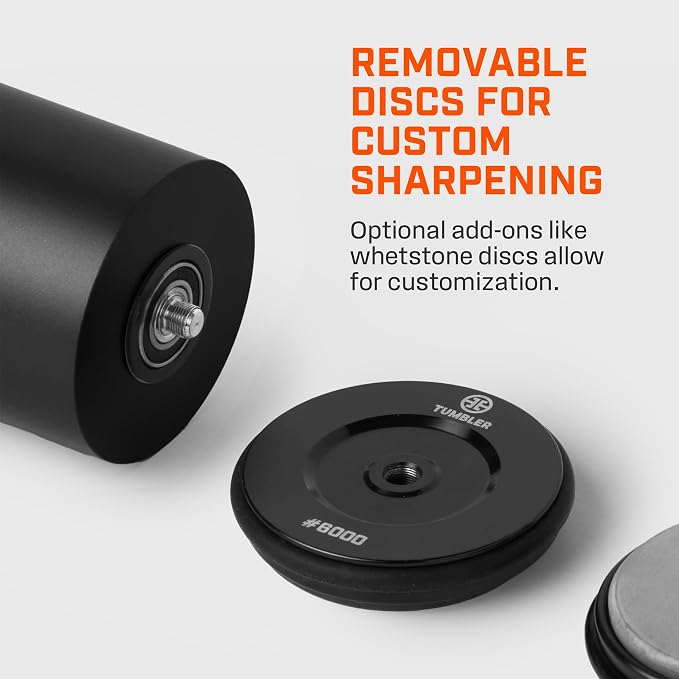 TUMBLER Pro Rolling Knife Sharpener™ - Knife Sharpening Made Easy - Ultimate Gift for Father's Day - Kit with Removable Disc System - 4-Layer Diamond Sharpening Disc & EdgeBoost Ceramic Disc (Black) - Image 7