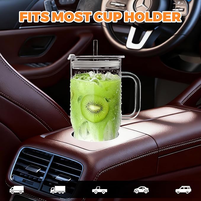 2Pack 40OZ Glass Tumbler with Handle,Glass Cup with Lid and Straw,Reusable Glass Iced Coffee Cup for Beer, Smoothies, Juice,Hot/Cold Drinks-Suitable for Birthday,Wedding,Christmas Gifts - Image 7