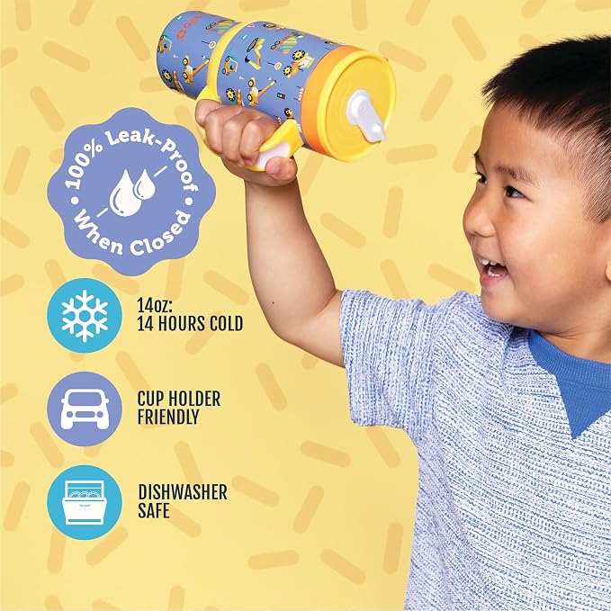 Ello Oasis 14oz Stainless Steel Toddler Tumbler with Handle & Retracting Straw, 100% Leakproof, Double-Wall Vacuum Insulated, Kids Water Bottle for School, BPA Free, Dishwasher Safe, Construction - Image 3