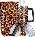 SYACOT 40 oz Tumbler with Handle and Straw Stainless Steel Insulated Tumbler Leak Proof Lid and Straw Lid Reusable Travel Mug Coffee Mug Cup Dishwasher Safe Keep Drinks Cold and Hot (Leopard) by SYACOT