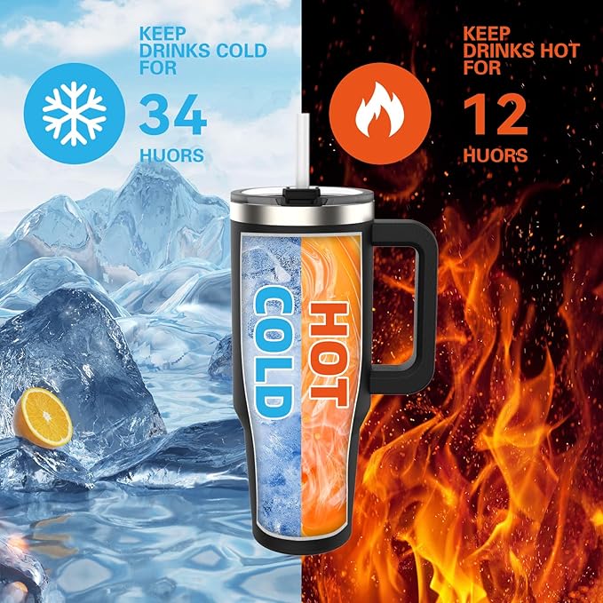 20 oz Tumbler with Handle,Tumbler with Lid and Straw,Double Wall Insulated Cup Stainless Steel Travel Mug(Cold for 34 Hours),Water Bottle for Iced Tea,Coffee,Cold Beverages(Black) - Image 3