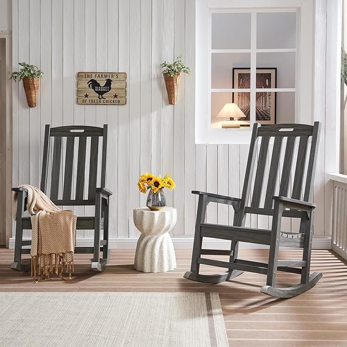 Psilvam Outdoor Rocking Chair, Poly Lumber Oversized Rocking Chair - Image 2