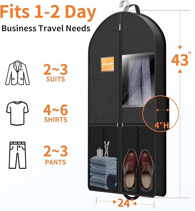 Suit Garment Clothes Travel Bag: 43 inch Lightweight Foldable Black Short - Image 3