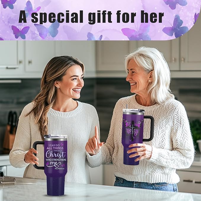 Christian Gifts for Women, 40 oz I Can Do All Things Christ Tumbler With Handle, Inspirational Religious Birthday Gifts for Faith Cup, Christian Jesus God Bible Verse Pastor Prayer Gift for Christmas - Image 2
