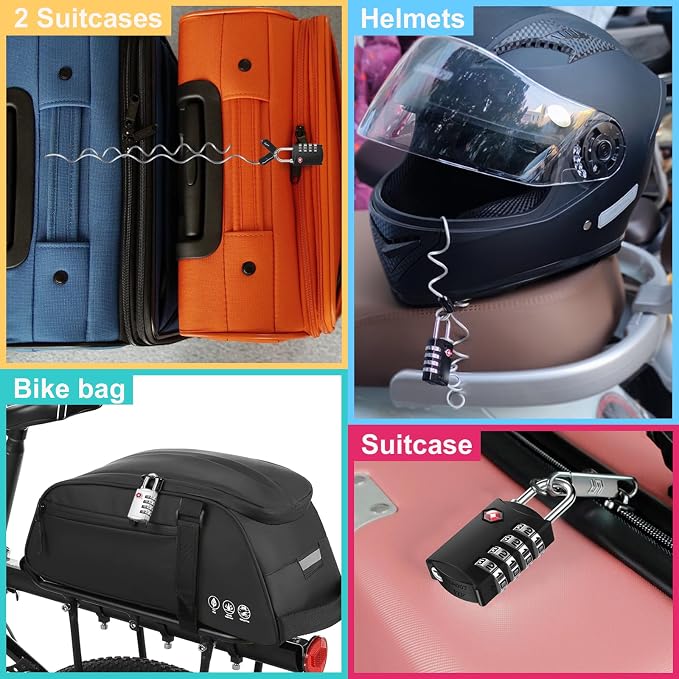 ZHEGE Luggage Lock for Train 4 Pack, 1 Cable, TSA Approved Travel Cable Lock - Image 6