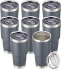 30 oz Tumbler with Lid Stainless Steel Tumblers Bulk Vacuum Insulated Cup Reusable Powder Coated Travel Mug Double Wall Leak Proof Cups Keep Cold Drinks for 12 Hours Gray, Set of 8 by CoolYoleb