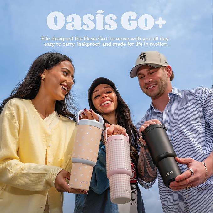Ello Oasis Go+ 26oz Tumbler with Top Handle and Retracting Straw | Reusable Insulated Stainless Steel Cup, 100% Leakproof Water Bottle, 24 Hours Cold, Cup Holder Friendly For Travel | Rose Navy - Image 8