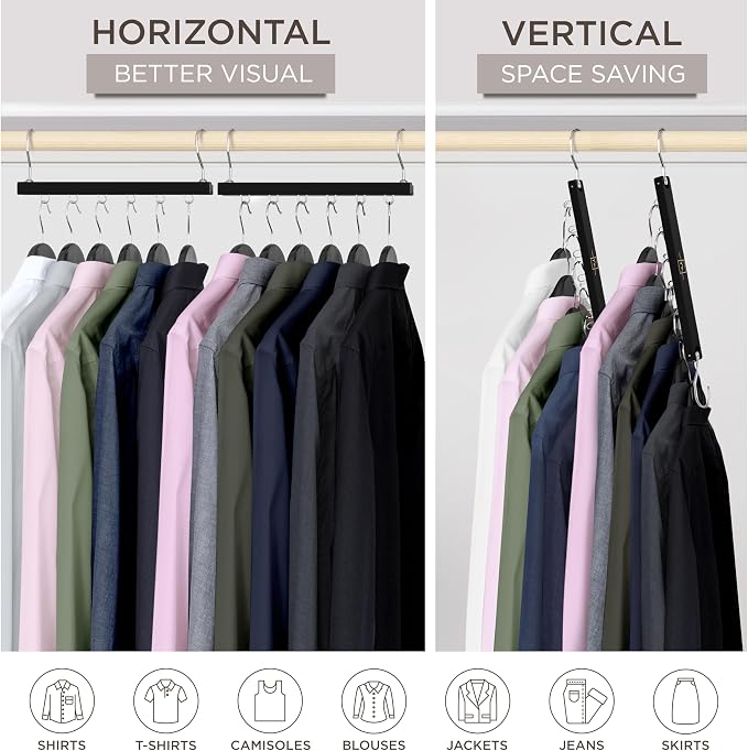 MORALVE Space Saving Hangers for Closet – 4 Pack European Beechwood 6-Tier - Image 4