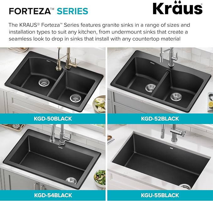 KRAUS Forteza 33-inch Drop In/Undermount Single Bowl Granite Kitchen Sink in - Image 15