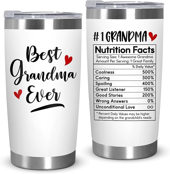 TEEZWONDER Grandma Mothers Day Gift from Granddaughter Grandson - Stainless Steel Insulated Coffee Tumbler with Lid 20 oz - Birthday Gifts for Grandma, Nana Gift Ideas, Gigi Gift for Women by Teezwonder