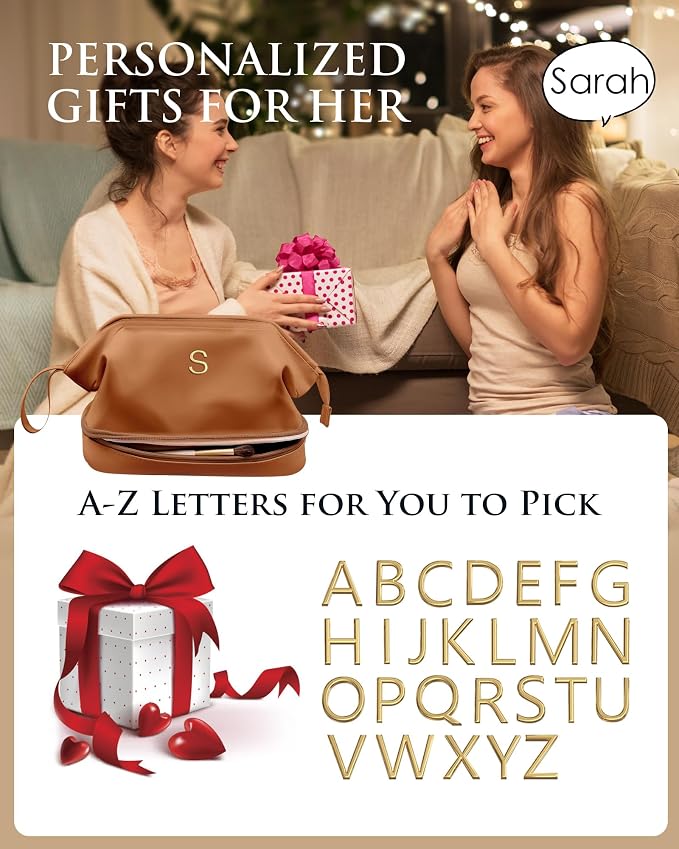 Women Gifts, Personalized Makeup Bag, Monogrammed Gifts, Initial Double Layer - Image 2