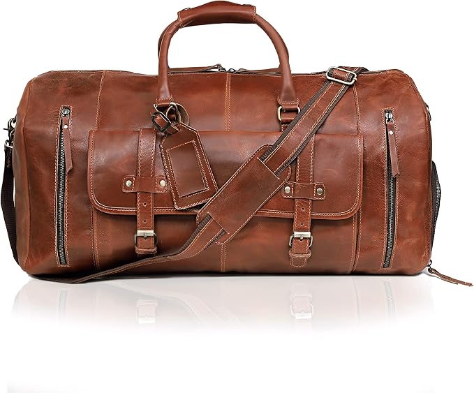 24 Inch Leather Duffle Bags for Men Large Full-Grain Buffalo Leather Overnight - Image 6