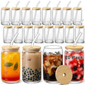 VITEVER [ 20pcs Set ] Glass Cups with Bamboo Lids and Glass Straw - Beer Shaped 16 oz Iced Coffee Drinking Glasses, Cute Tumbler Cup for Smoothie, Boba Tea, Whiskey, Water by VITEVER