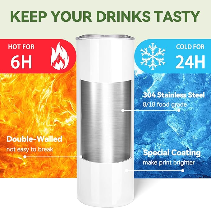 Joyclub Sublimation Tumblers 30 oz Blank Tumblers for Sublimation Skinny Bulk Double Wall Insulated Cups with Individually Gift Boxed and Shrink Wrap Films for Heat Transfer 10 Pack - Image 5