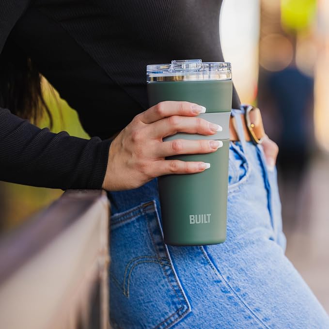 BUILT 24 oz Stainless Steel Vacuum Insulated Tumbler - Sage Green Double Wall Travel Cup, Keeps Drinks Cold 24 Hours or Hot 8 Hours, Leak Proof Lid with Flip Straw, Silicone Grip - Image 2