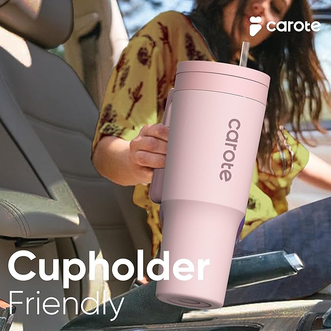 CAROTE 3-Pack Insulated Stainless Steel Water Bottles, Cup Holder Compatible for Travel, Upgraded Leak Proof, 32/32/40 oz Built-In Straw Tumblers Set for Daily Use/Outdoor (Peach) - Image 6