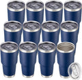 30 oz Tumbler with Lid Stainless Steel Tumblers Bulk Vacuum Insulated Cup Reusable Powder Coated Travel Mug Double Wall Leak Proof Cups Keep Cold Drinks for 12 Hours Navy, Set of 12 by CoolYoleb