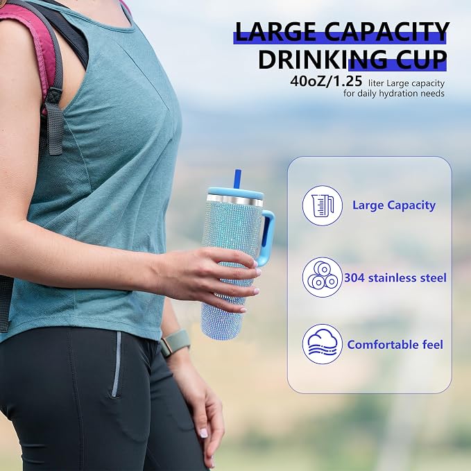 40-OZ Insulated Water Bottle,Insulated Stainless Steel Tumbler,Reusable Cold Drink Thermos,BPA-Free, Double-Wall Stainless Steel Water Bottle (Royal Blue - Diamond, 40, Fluid Ounces) - Image 4