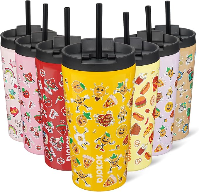 BJPKPK 18oz Insulated Tumbler With lid And Straw Stainless Steel Tumblers Travel Coffee Mug Reusable Thermal Cup,Hawaii Fruits Yellow by BJPKPK