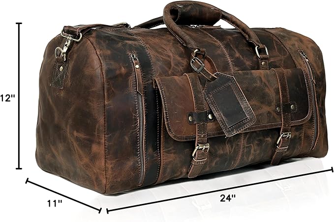 24 Inch Genuine Leather Duffle Bag - Image 11