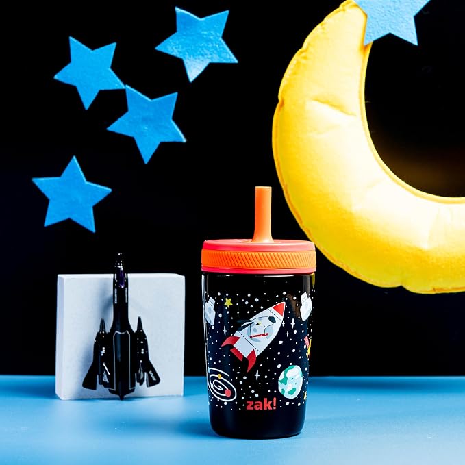 Zak Designs Kelso Toddler Cups For Travel or At Home, 12oz Vacuum Insulated Stainless Steel Sippy Cup With Leak-Proof Design is Perfect For Kids (Spaceships) - Image 2