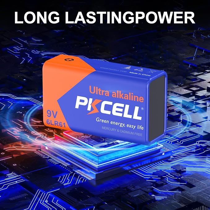 PKCELL 9V Battery Carbon Zinc for Smoke Detectors 6F22 Battery, 10-Year Shelf - Image 2