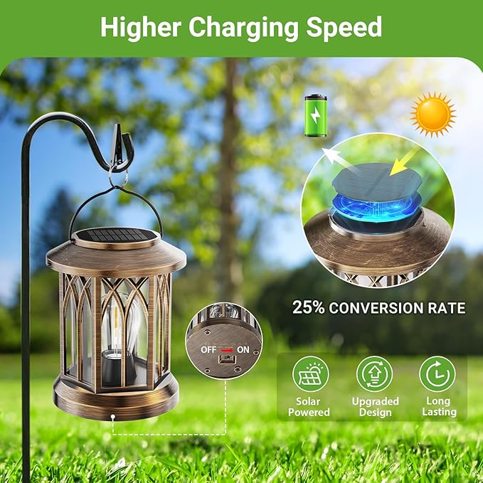 WdtPro Solar Lanterns Outdoor Lights, 2 Pack Bright Lanterns Outdoor Waterproof - Image 4