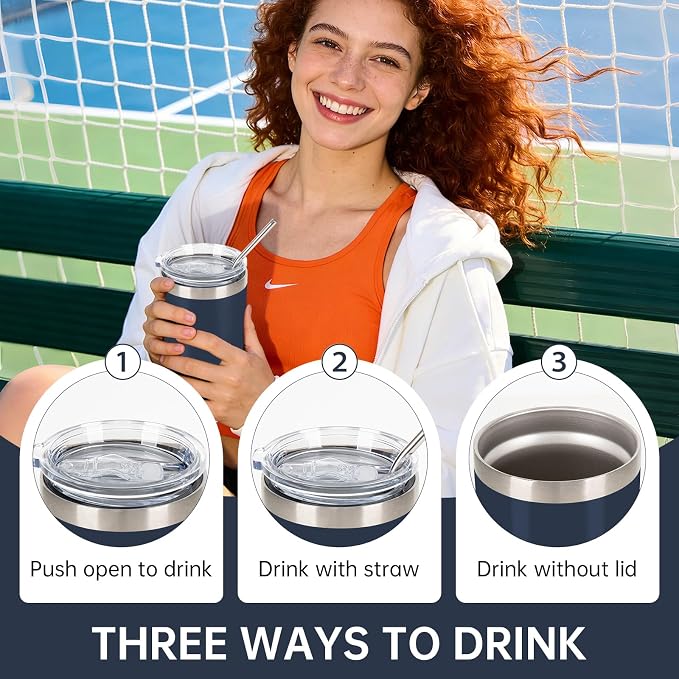 IEOVIEE 32 Pack, 20oz Stainless Steel Bulk Tumblers with Lids and Straws, Double Wall Insulated Travel Coffee Mug, Durable Powder Coated Tumbler Bulk Cup for Cold and Hot Drinks (Navy Blue) - Image 7