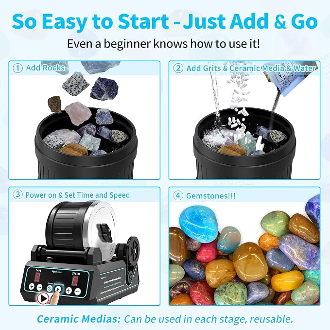 K1 Pro Professional Cutting-Edge Brushless Motor Advanced Rock Tumbler Polisher Kit, Large 2.5Lb Barrel with 3-Speed & 9-Day Timer, Includes All Accessories, Ideal Gift for Adults & Rock Collectors - Image 4