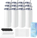 Hiipoo 12 Pack Sublimation Tumblers Blank 20 oz Straight Skinny with Sublimation Papers, Lids and Straws, Shrink Wrap Films, Stainless Steel Double Wall Insulated Tumbler for Mug Press Machine by Hiipoo