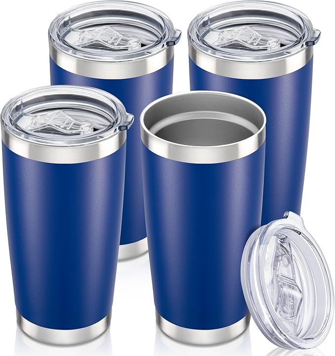 20 oz Tumbler with Lid Stainless Steel Insulated Tumblers Bulk Double Wall Vacuum Cups Powder Coated Travel Mug Keep Drinks Cold and Hot, Blue, 4 Pack by Orebigo