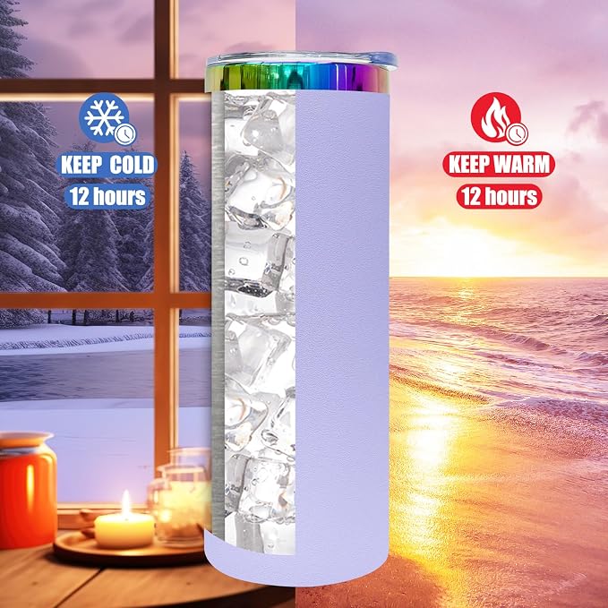 20 oz Skinny Tumblers Stainless Steel Tumbler with Lid and Straw Double Wall Vacuum Insulated Coffee Mug 20oz Powder Coated Cup for Hot and Cold Drinks(Purple,4 pack) - Image 7
