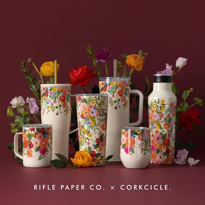Corkcicle x Rifle Paper Co. Cruiser Insulated Tumbler with Handle & Straw - Keeps Drinks Cold 20 Hours - BPA-Free - Gift for Mom - Great for Mother's Day or Christmas - 40 oz - Garden Party Cream - Image 8