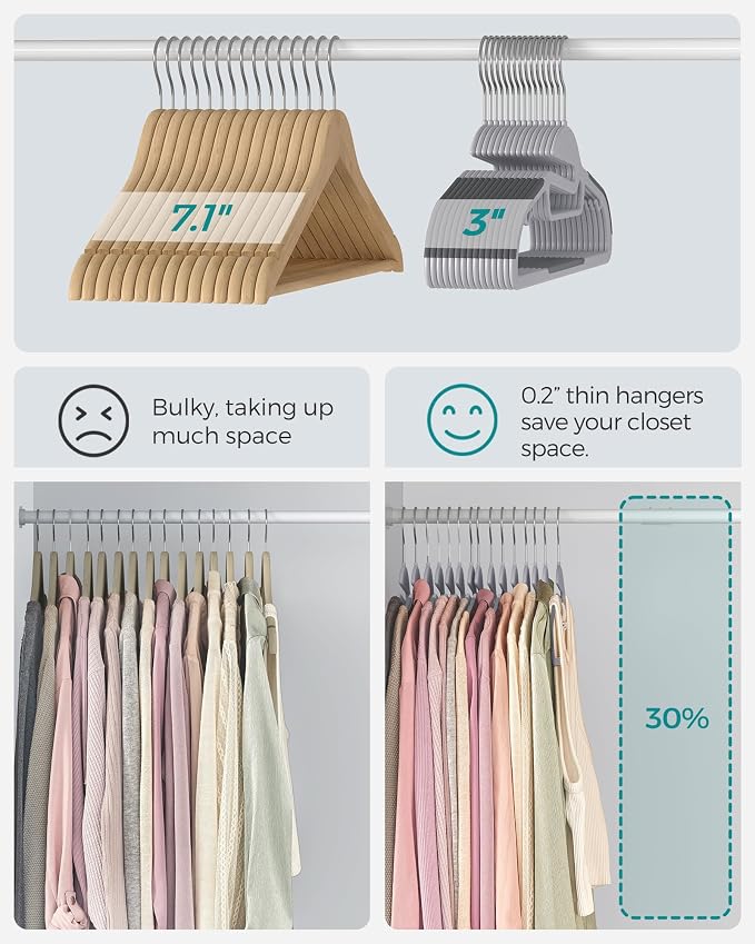 SONGMICS 50 Pack Coat Hangers, Heavy-Duty Plastic Suit Hangers, S-Shaped Opening - Image 5