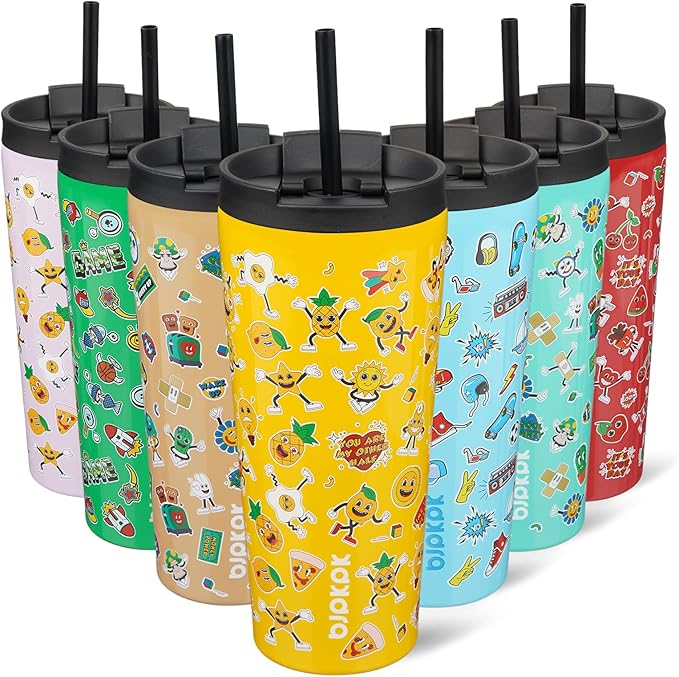 BJPKPK 22oz Insulated Tumbler With lid And Straw Stainless Steel Tumblers Travel Coffee Mug Reusable Thermal Cup,Hawaii Fruits Yellow by BJPKPK