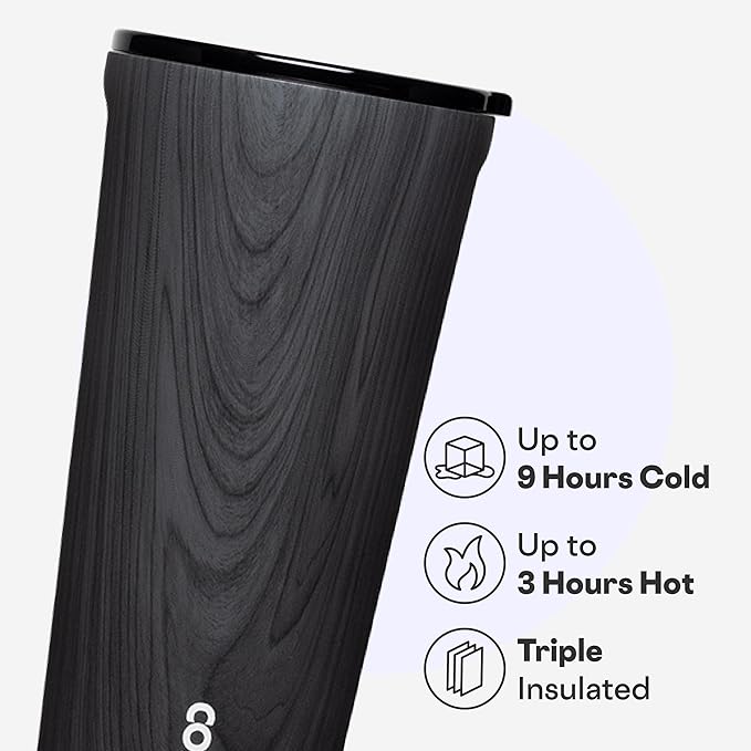 Corkcicle Classic Tumbler - Insulated Stainless Steel Travel Cup - Cold & Hot Drinks - Reusable - Durable - Spill Proof Lid - Non-Slip Silicone Base - Easy Grip - BPA Free - 24 oz - Burnt Wood - Image 3