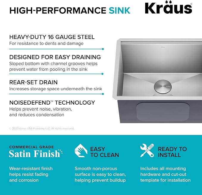 KRAUS Kore 23-Inch Undermount Workstation Single Bowl 16 Gauge Deep Laundry - Image 6