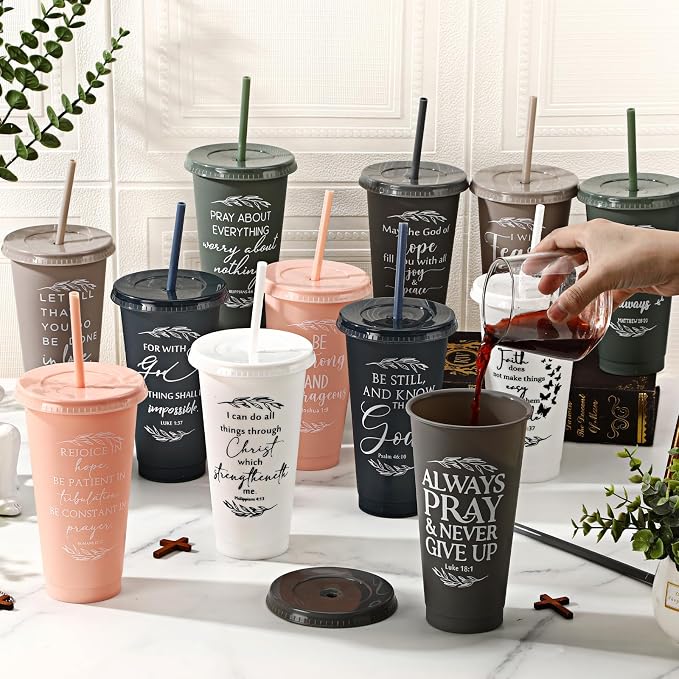 Havawish 36 Pcs Mothers Day Christian Tumbler Gift Bulk Religious Inspirational 24 oz Drinking Jesus Cup with Lid Straw Bible Verse Plastic Cup for Church Father Teacher First Communion (Vivid Color) - Image 4