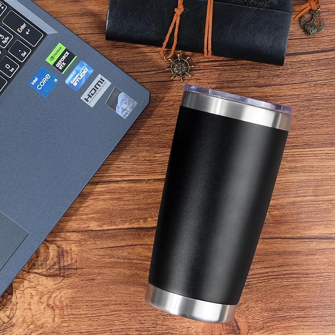 20oz Stainless Steel Tumbler Bulk with Lid, Travel Mug - Double Wall Vacuum Powder Coated Cup - Black, 6 Pack - Image 7